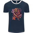 Japanese Fantasy Dragon Mens Ringer T-Shirt FotL Navy Blue/White