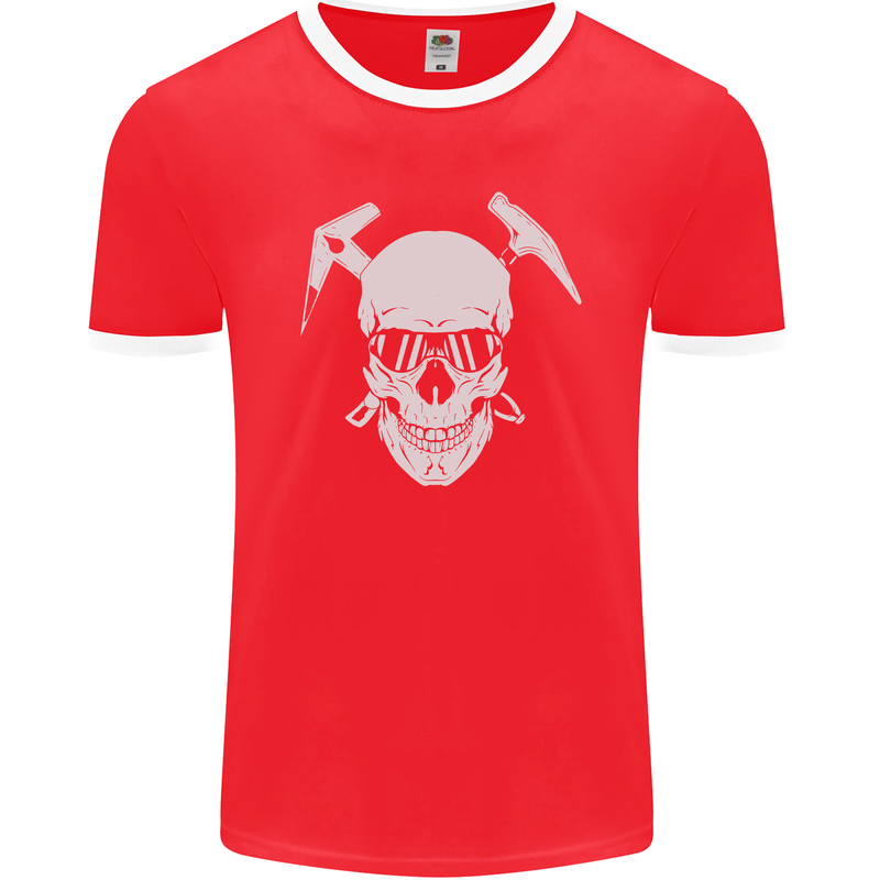 Rock Climbing Skull Mountain Climber Mens Ringer T-Shirt FotL Red/White