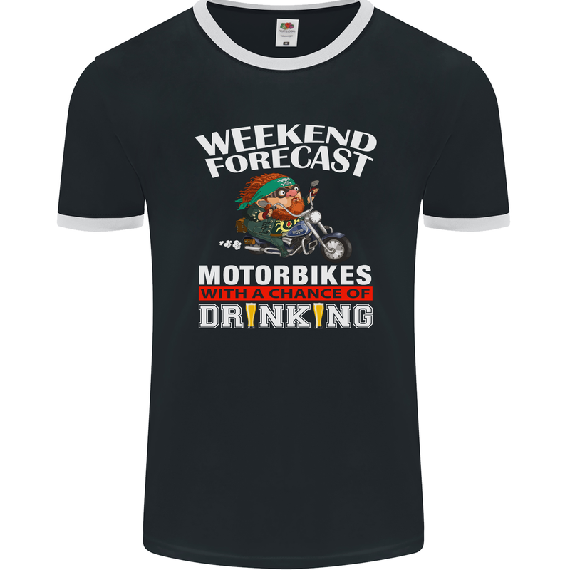 Weekend Forecast Motorbikes Mens Ringer T-Shirt FotL Black/White