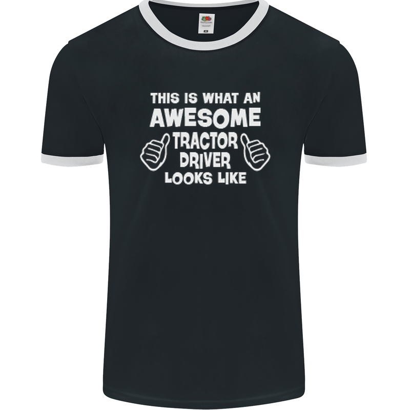 Awesome Tractor Driver Farmer Farming Mens Ringer T-Shirt FotL Black/White