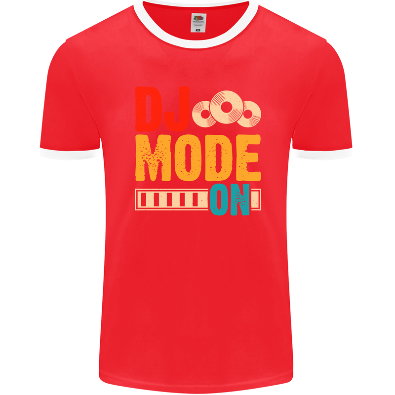 DJ Mode On DJing Music Mens Ringer T-Shirt FotL Red/White