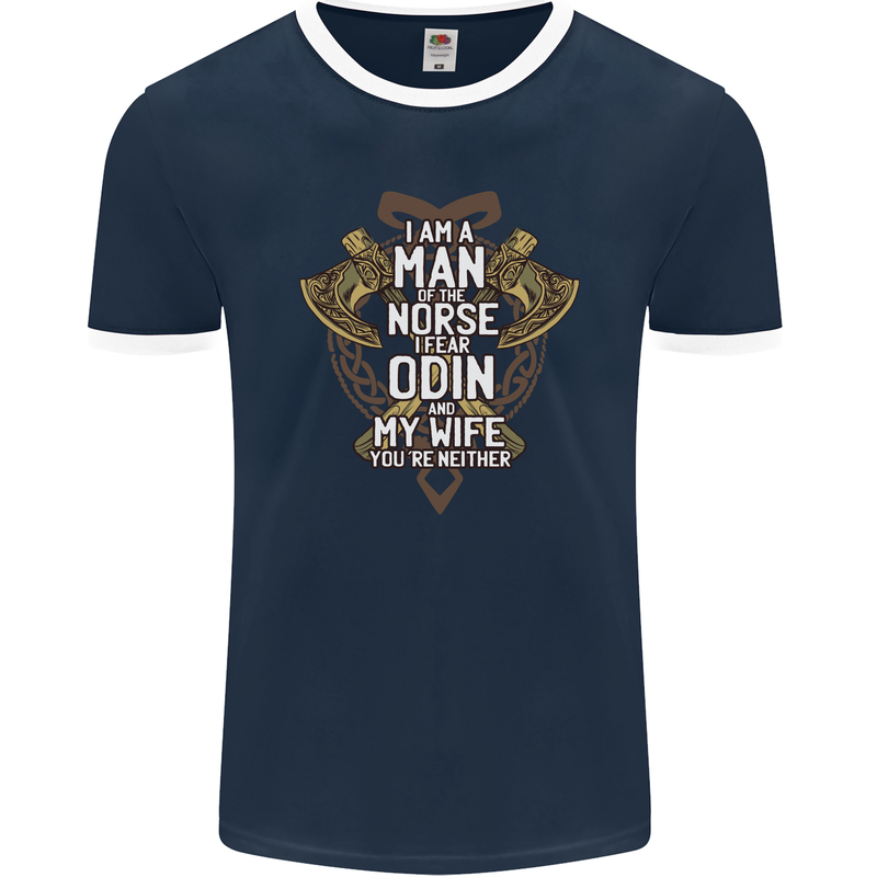 Funny Viking Wife Quote Wedding Anniversary Mens Ringer T-Shirt FotL Navy Blue/White