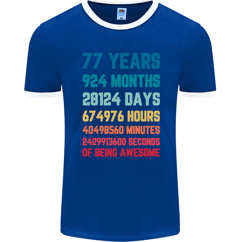 77th Birthday 77 Year Old Mens Ringer T-Shirt FotL Royal Blue/White