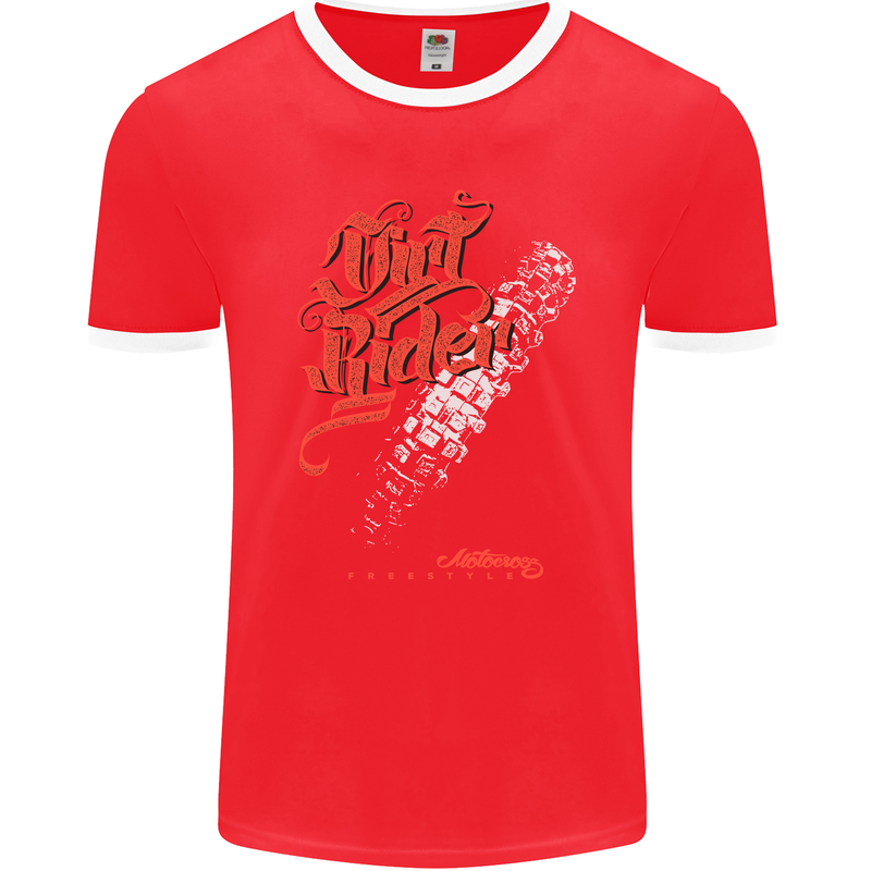 Dirt Rider Motocross MotoX Bike Motosports Mens Ringer T-Shirt FotL Red/White