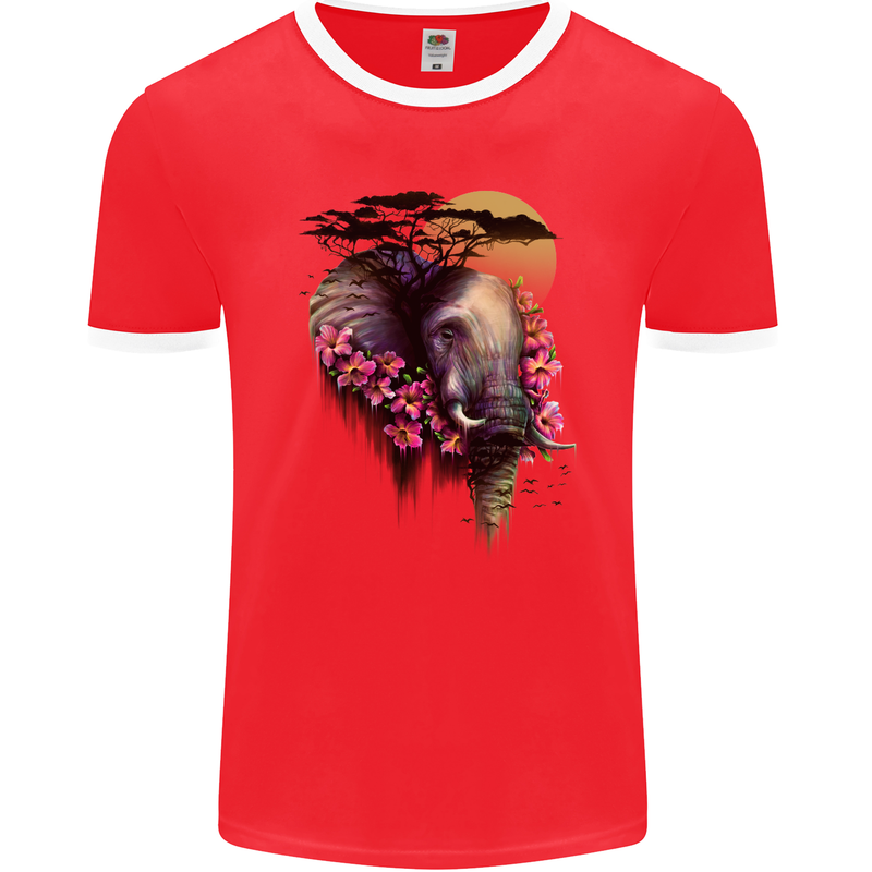 African Elephant Ecology Mens Ringer T-Shirt FotL Red/White