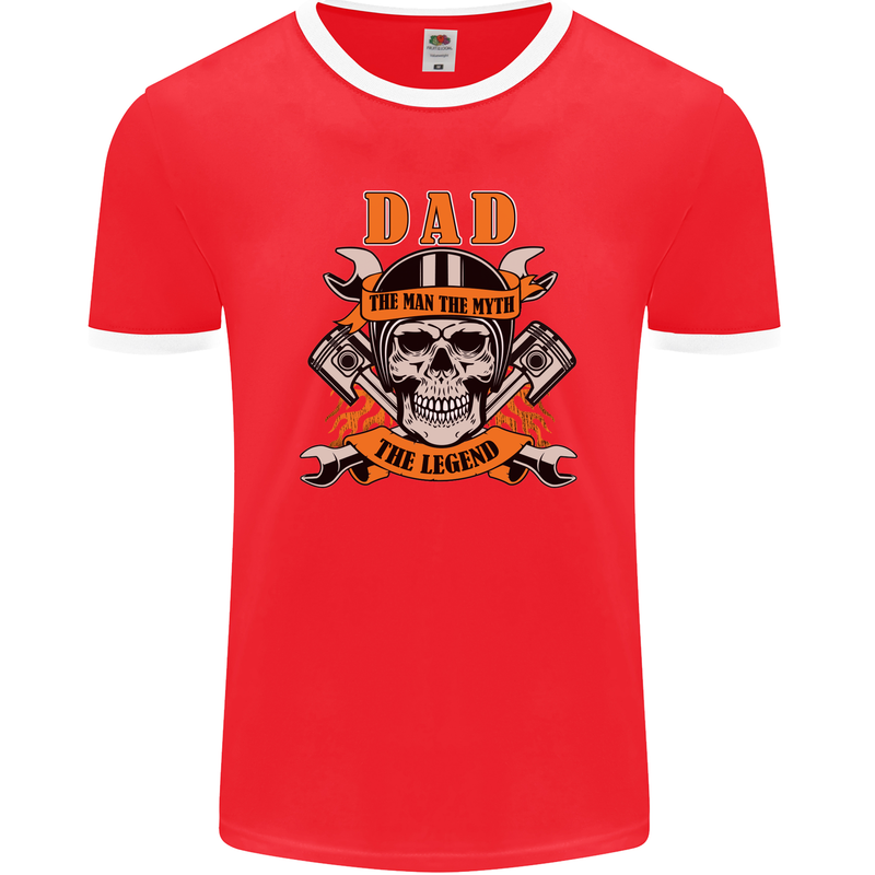 Biker Dad the Man Myth Legend Funny Mens Ringer T-Shirt FotL Red/White