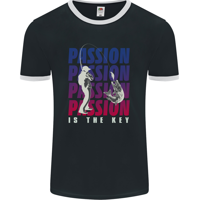 Fishing Passion Is the Key Fisherman Mens Ringer T-Shirt FotL Black/White