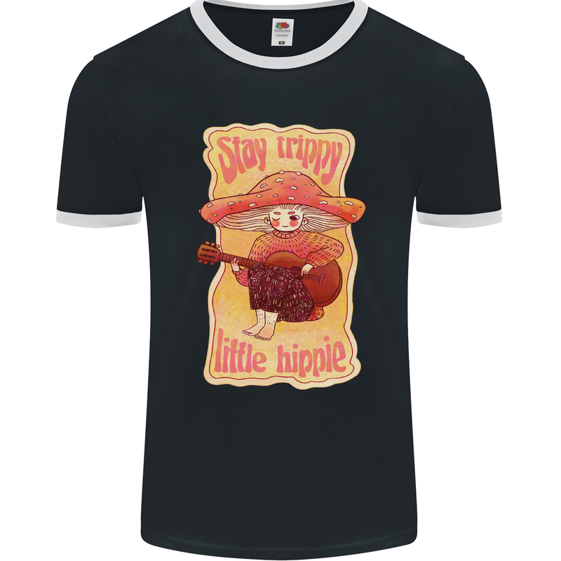 Stay Trippy Little Hippy Magic Mushroom LSD Mens Ringer T-Shirt FotL Black/White