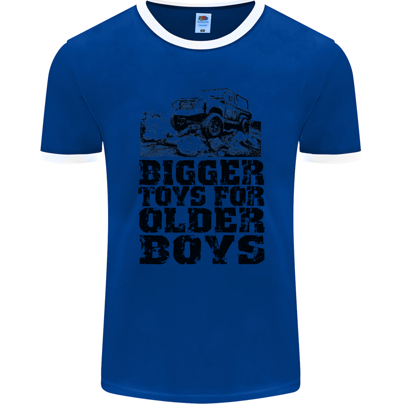 Bigger Toys Older Boys Off Roading Road 4x4 Mens Ringer T-Shirt FotL Royal Blue/White