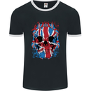 Union Jack Flag Skull Gym MMA Biker Mens Ringer T-Shirt FotL Black/White
