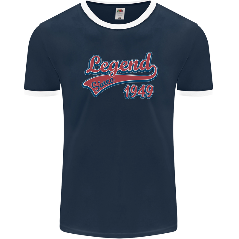 Legend Since 74th Birthday 1949 Mens Ringer T-Shirt FotL Navy Blue/White