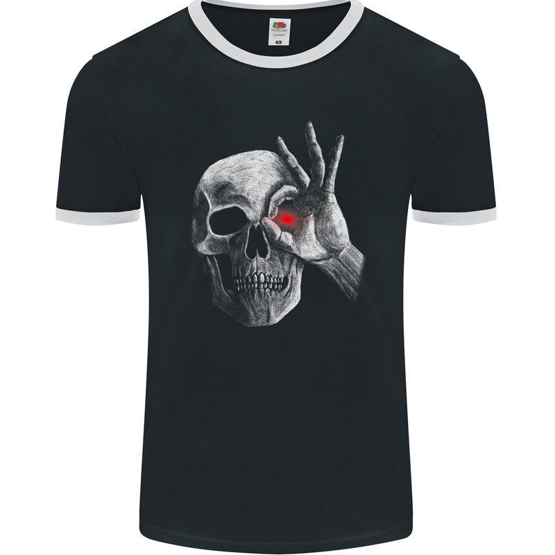 A Red Eye Skull Mens Ringer T-Shirt FotL Black/White