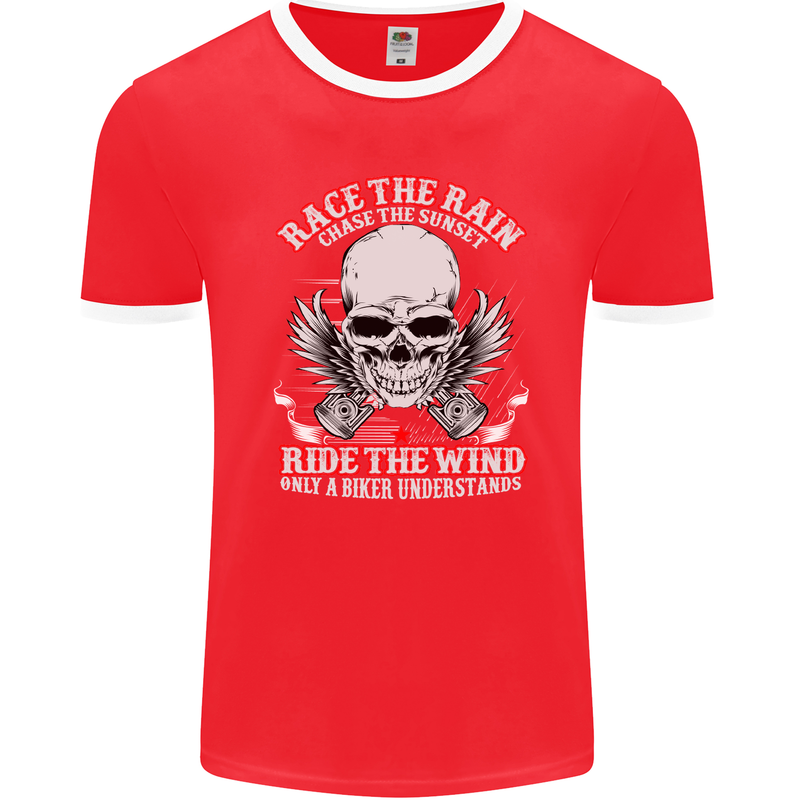 Race the Rain Biker Mens Ringer T-Shirt FotL Red/White