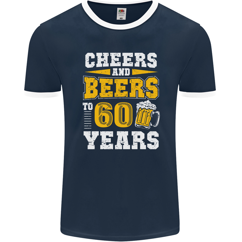 60th Birthday 60 Year Old Funny Alcohol Mens Ringer T-Shirt FotL Navy Blue/White