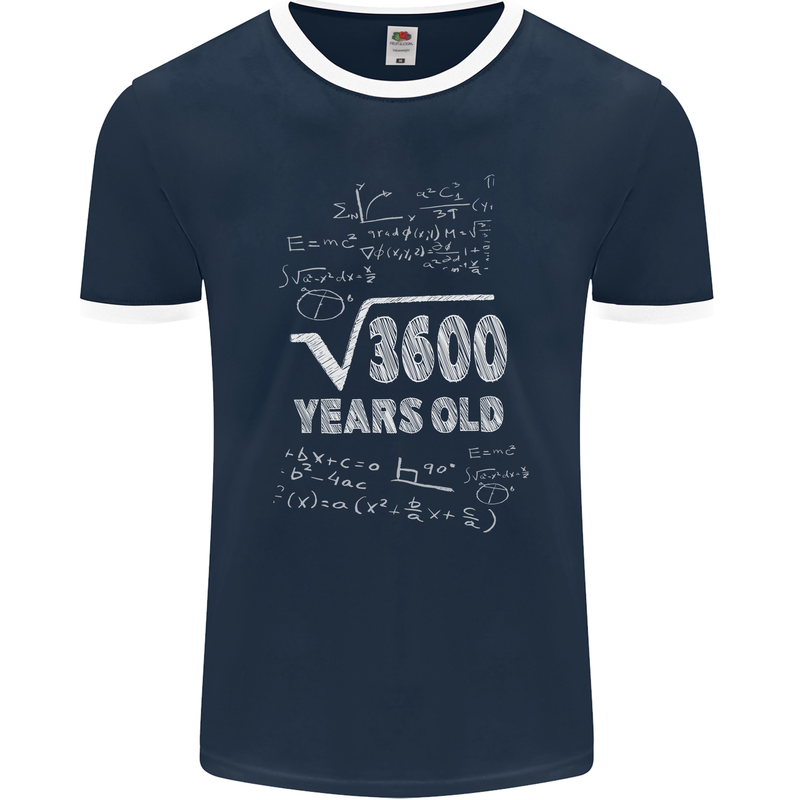 60th Birthday 60 Year Old Geek Funny Maths Mens Ringer T-Shirt FotL Navy Blue/White