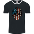 USA Flag Biker Skull Motorcycle Motorbike Mens Ringer T-Shirt FotL Black/White