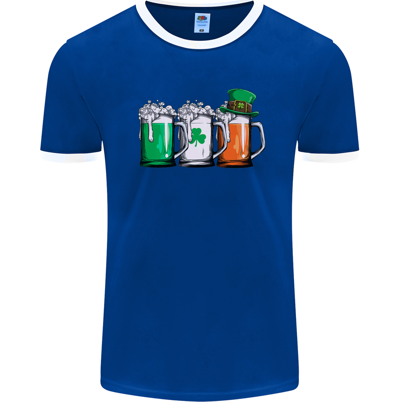 St Patricks Day Beer USA Irish Funny Mens Ringer T-Shirt FotL Royal Blue/White