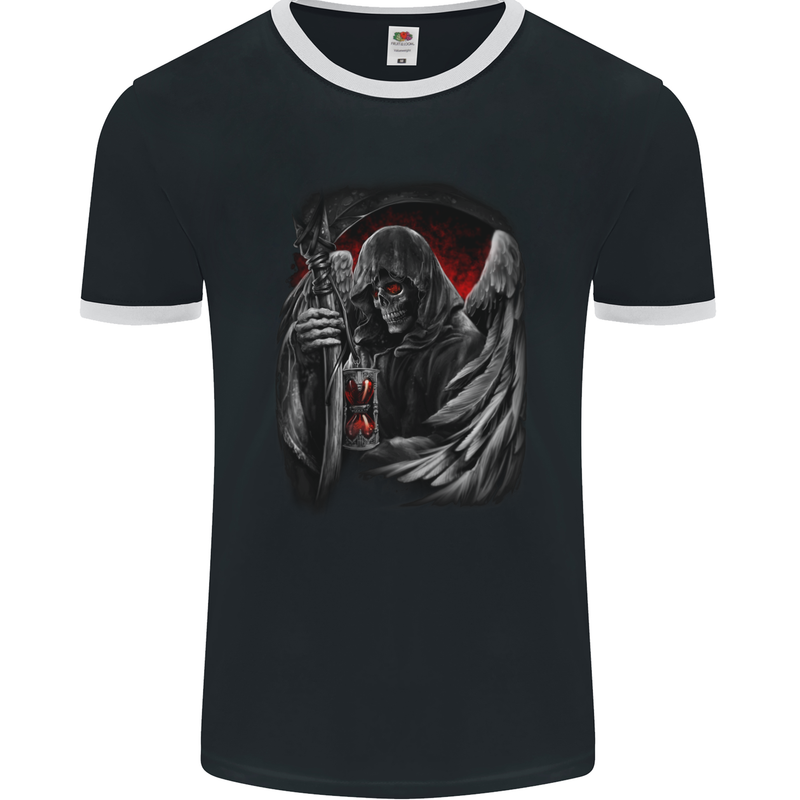 Grim Reaper Biker Gothic Heavy Metal Skull Mens Ringer T-Shirt FotL Black/White