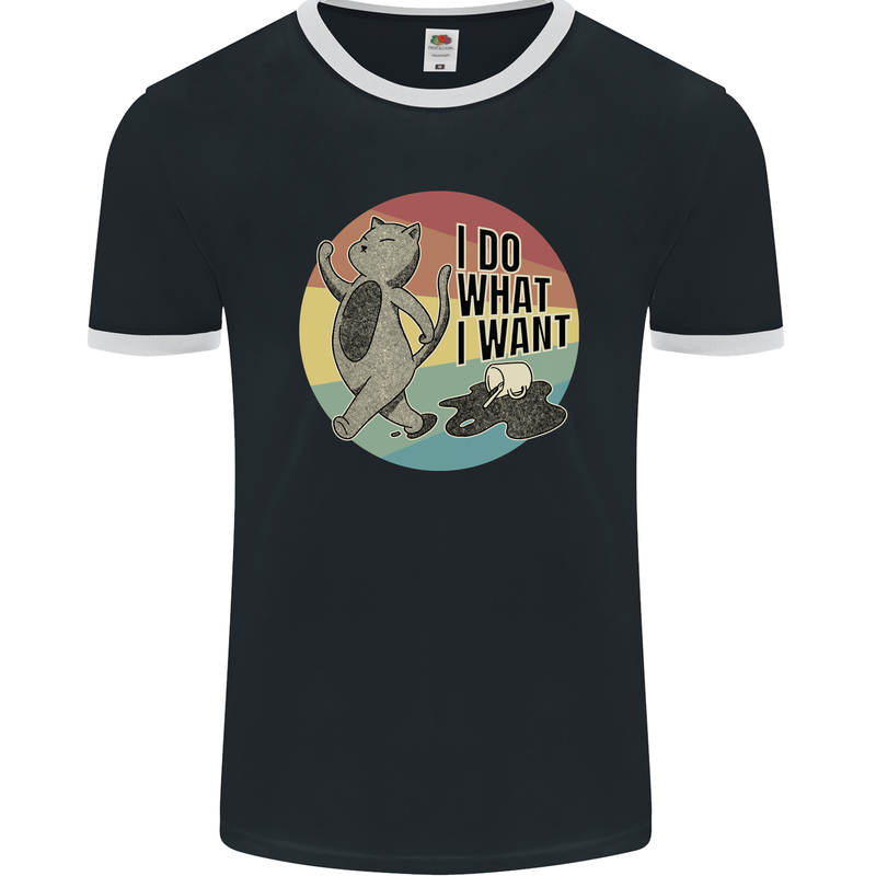 Cat I Do What I Want Funny Coffee Mens Ringer T-Shirt FotL Black/White