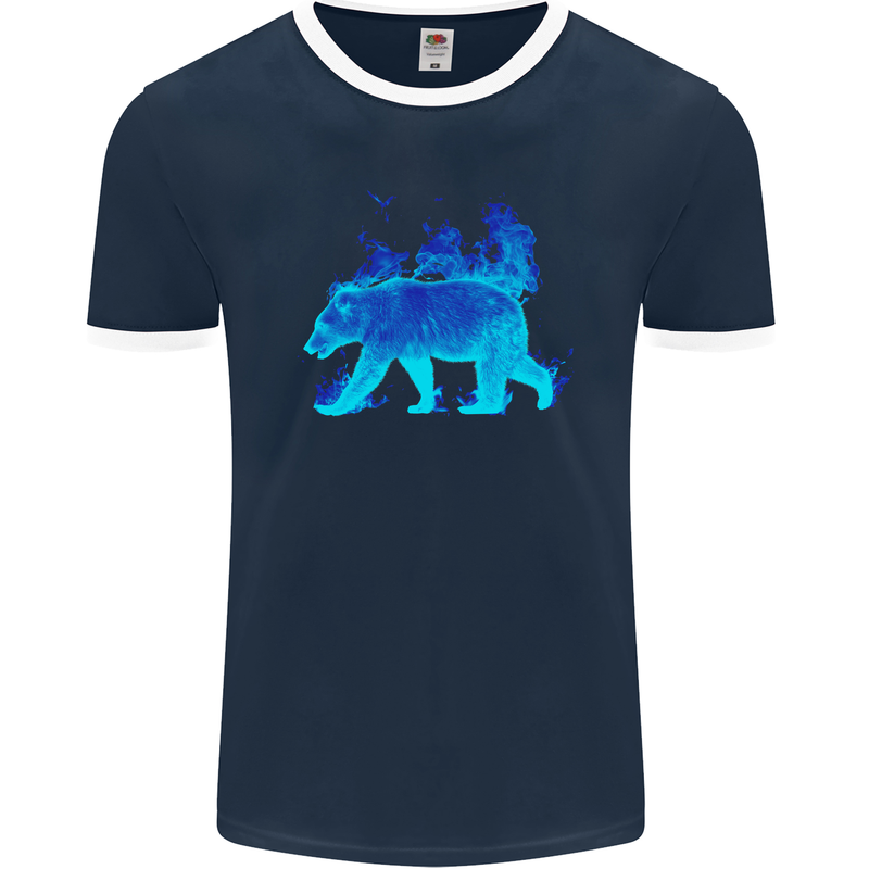 A Blue Flame Grizzly Bear Mens Ringer T-Shirt FotL Navy Blue/White