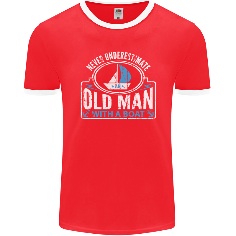 An Old Man With a Boat Sailor Sailing Funny Mens Ringer T-Shirt FotL Red/White