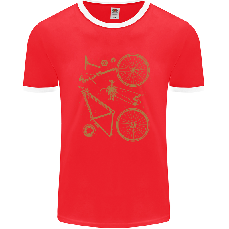 Bicycle Parts Cycling Cyclist Bike Funny Mens Ringer T-Shirt FotL Red/White