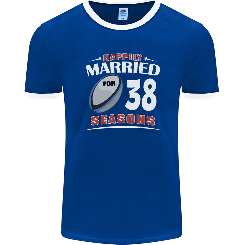 38 Year Wedding Anniversary 38th Rugby Mens Ringer T-Shirt FotL Royal Blue/White