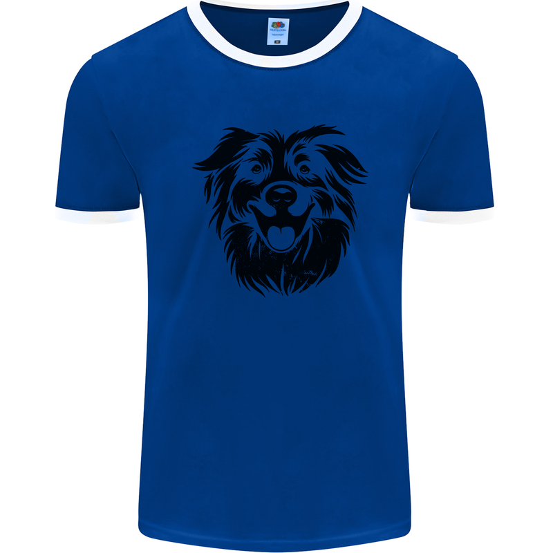 Australian Sheepdog Dogs Mens Ringer T-Shirt Royal Blue/White