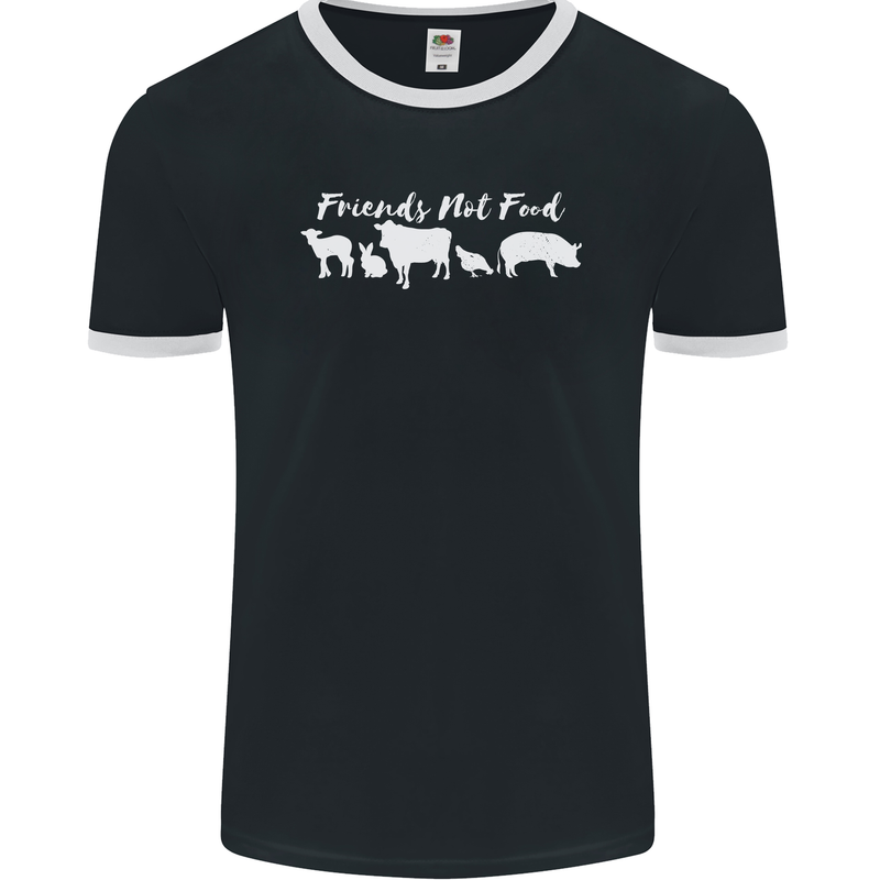 Vegan Animals Are Friends Not Food Mens Ringer T-Shirt FotL Black/White