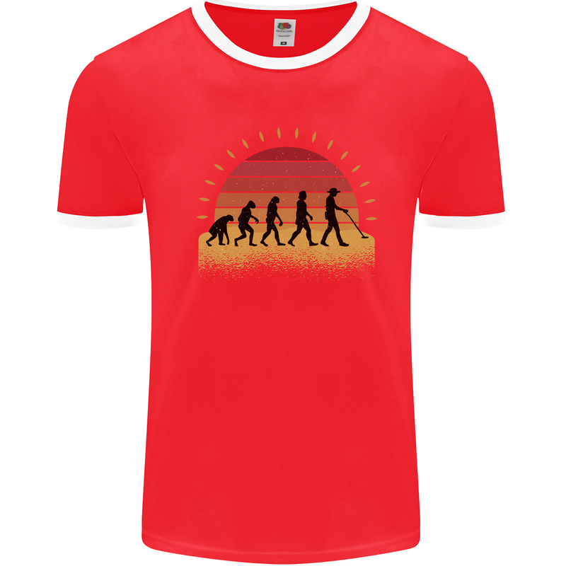 Metal Detecting Evolution Detector Mens Ringer T-Shirt Red/White