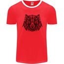 Mandala Art Tiger Mens White Ringer T-Shirt Red/White