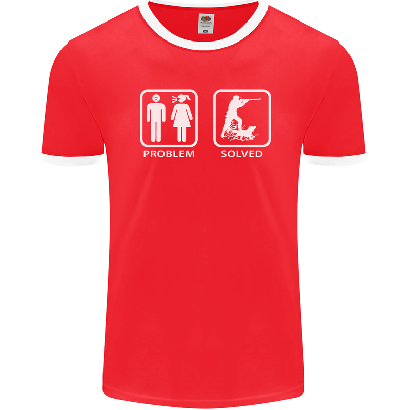 Hunting Problem Solved Funny Hunter Mens Ringer T-Shirt FotL Red/White