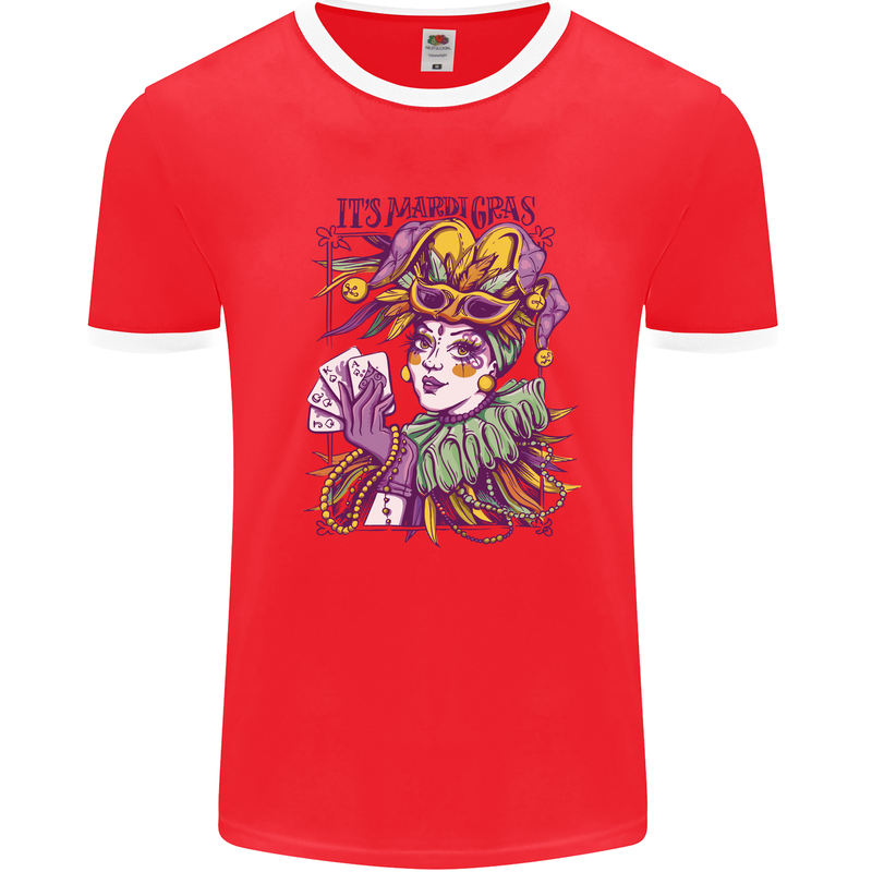 Its Mardi Gras Carnival Mens Ringer T-Shirt Red/White