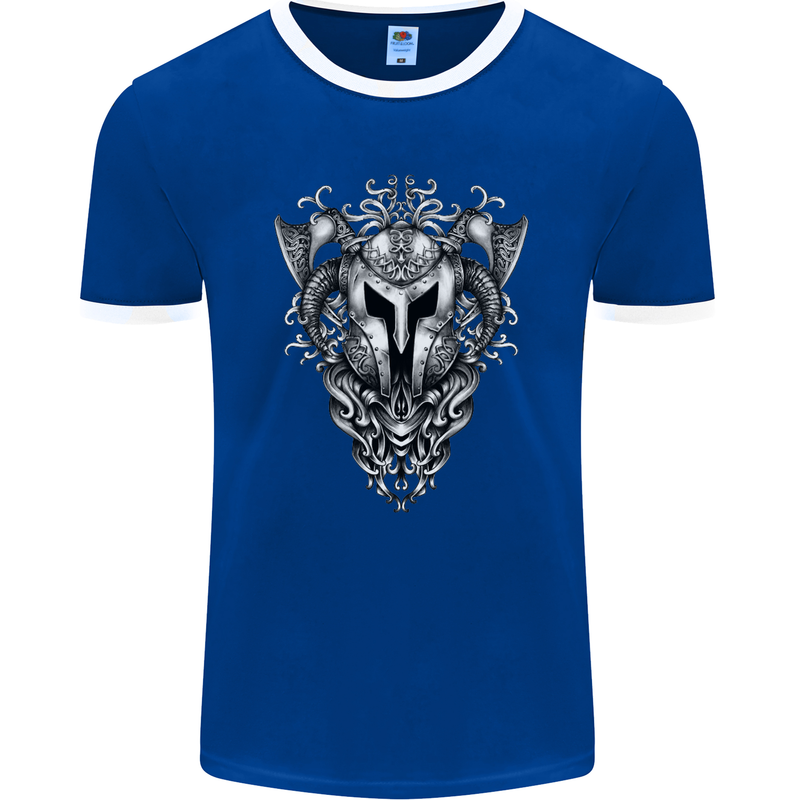 Viking Helmet Valhalla Gym Training Top Mens Ringer T-Shirt FotL Royal Blue/White