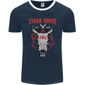 Steak House BBQ Cow Skull Grill Beef Food Mens Ringer T-Shirt FotL Navy Blue/White