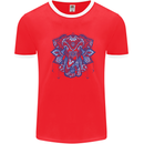 Mandala Art Elephant Mens White Ringer T-Shirt Red/White