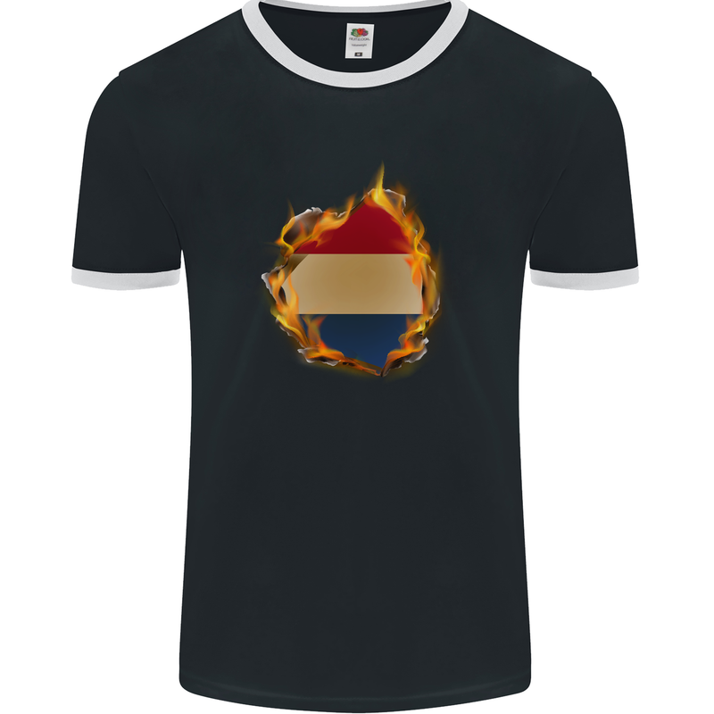 The Dutch Flag Fire Effect Holland Mens Ringer T-Shirt FotL Black/White