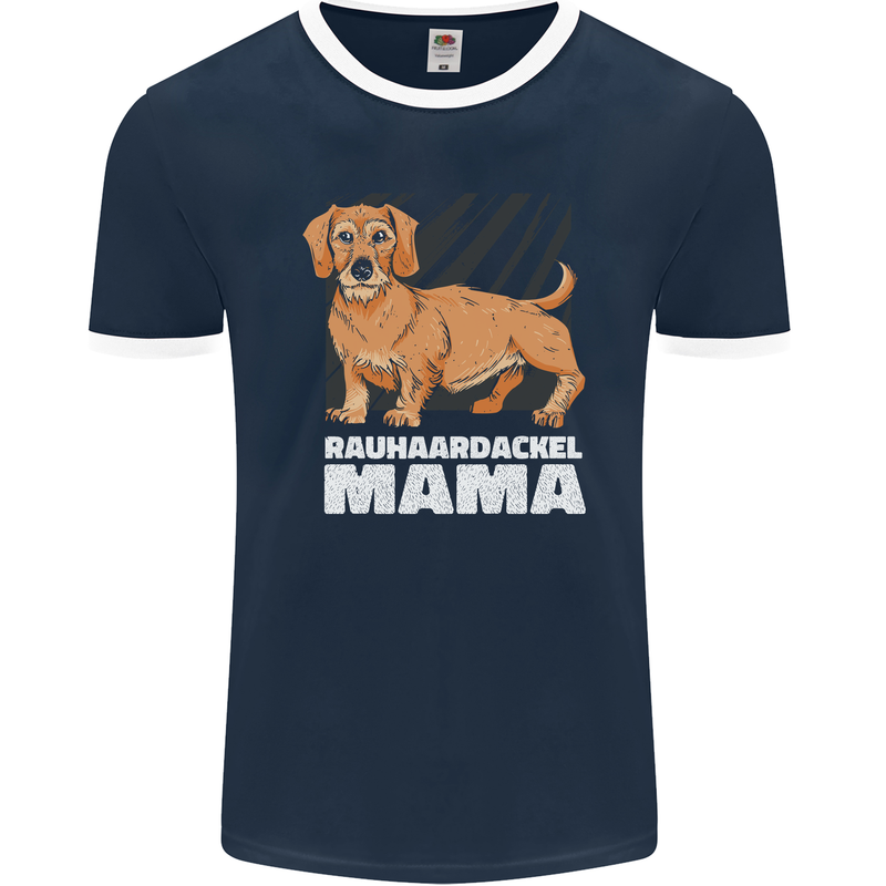 Dogs Rauhaardackel Mama Mens Ringer T-Shirt FotL Navy Blue/White