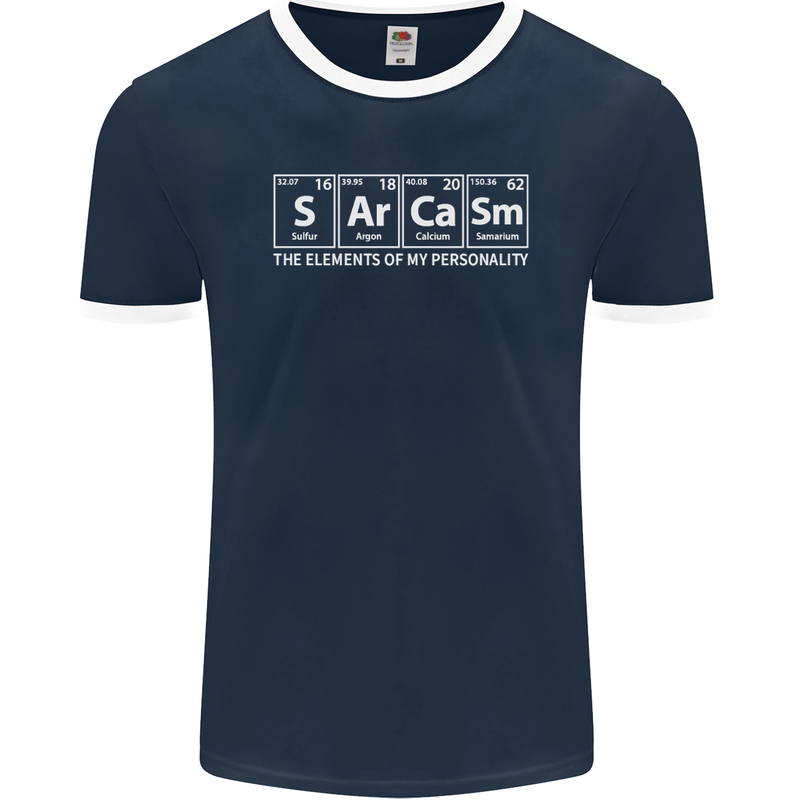 Sarcasm the Elements Personality Funny ECG Mens Ringer T-Shirt FotL Navy Blue/White