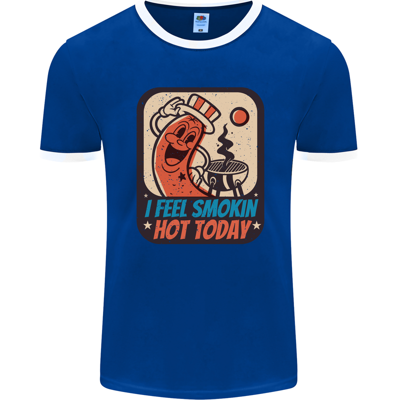 BBQ Smokin Hot Today Funny Grill Mens Ringer T-Shirt FotL Royal Blue/White