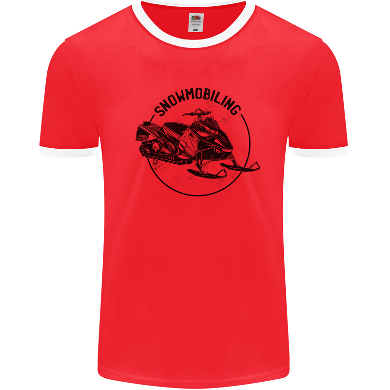 A Snowmobile Winter Sports Mens White Ringer T-Shirt Red/White