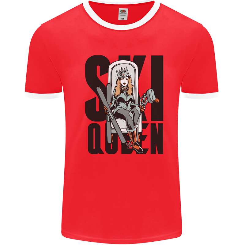 Ski Queen Funny Skiing Mens Ringer T-Shirt Red/White