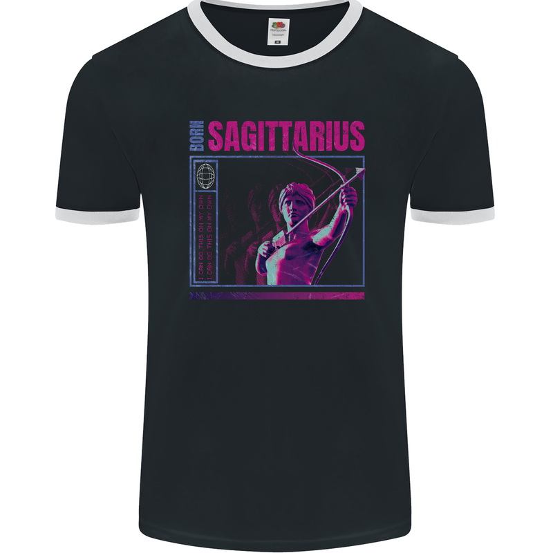 Born Sagittarius Star Sign Zodiac Astrological Mens Ringer T-Shirt FotL Black/White