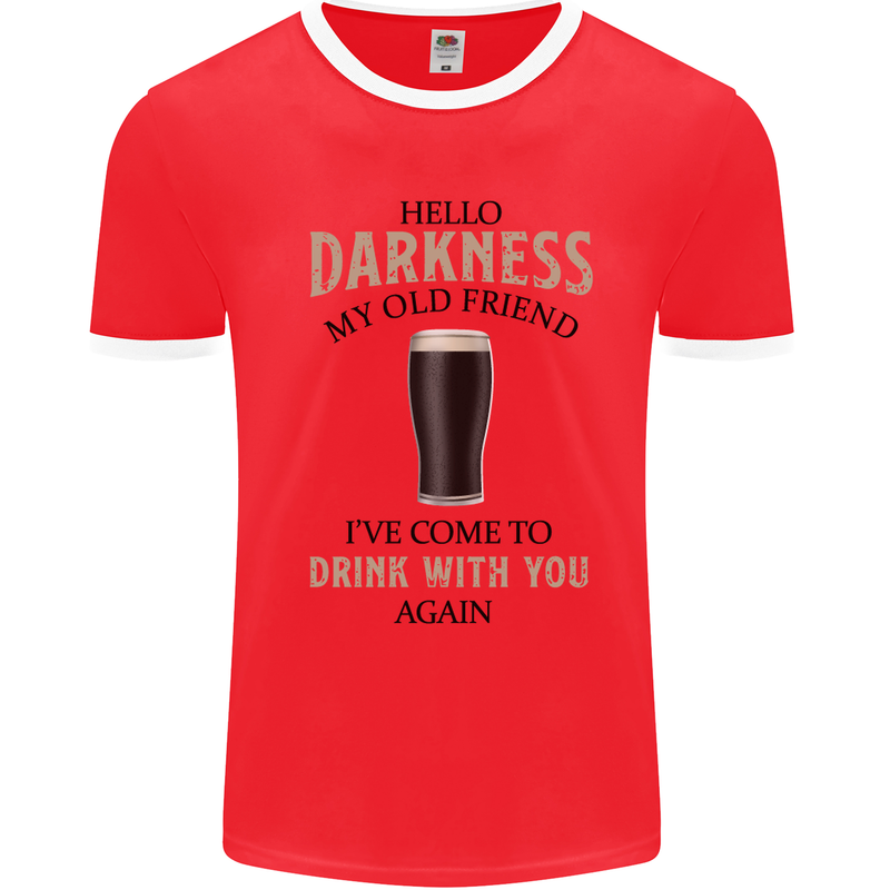 Hellow Darkness My Old Friend Funny Alcohol Mens White Ringer T-Shirt Red/White