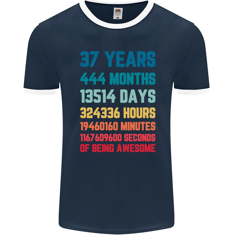 37th Birthday 37 Year Old Mens Ringer T-Shirt FotL Navy Blue/White