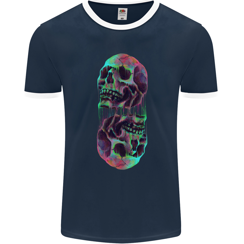 Synthesize Skulls Mens Ringer T-Shirt FotL Navy Blue/White