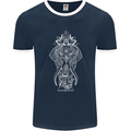 White Mandala Art Elephant Mens Ringer T-Shirt FotL Navy Blue/White