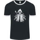 Grim Reaper Finger Flip Skull Biker Funny Mens Ringer T-Shirt FotL Black/White