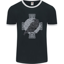 Odin Celtic Raven Viking Tattoo Cross Runic Mens Ringer T-Shirt FotL Black/White