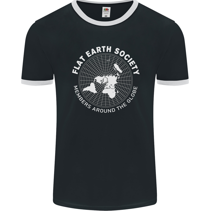 Flat Earth Society Members Around the Globe Mens Ringer T-Shirt FotL Black/White